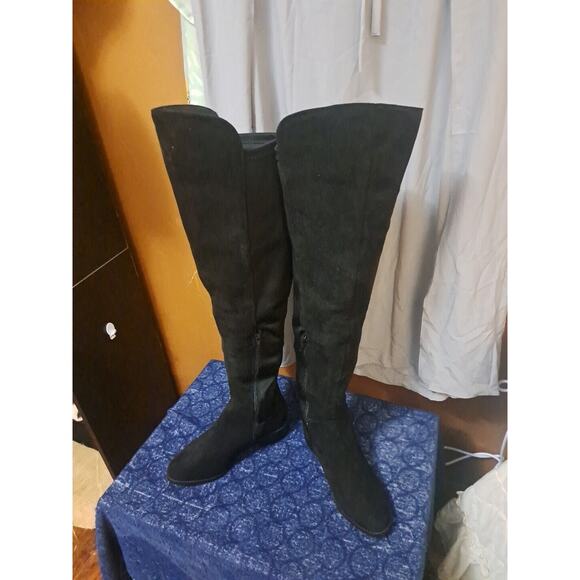 H By Halston Black Over The Knee Boot Size 6 Quilted Front Stretchy Back Suede - Picture 3 of 9